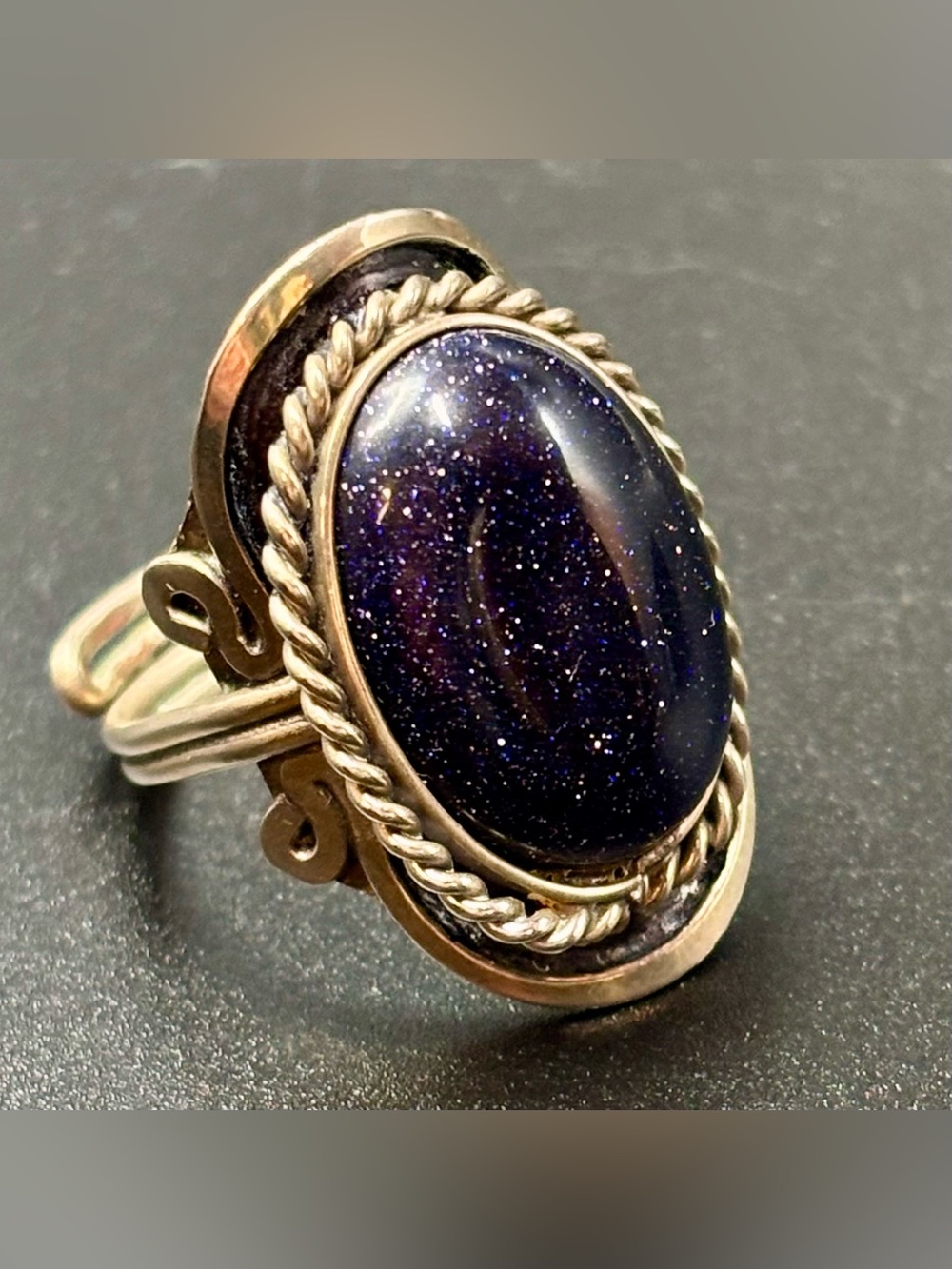 Sterling Silver Sparkling Midnight Blue Statement Ring